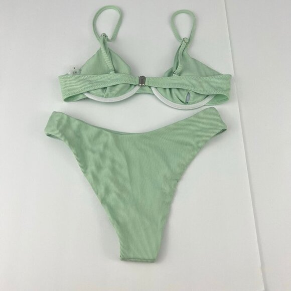 Shein  Green Ribbed  Underwire Bikini Swimsuit M NWT - Picture 4 of 6